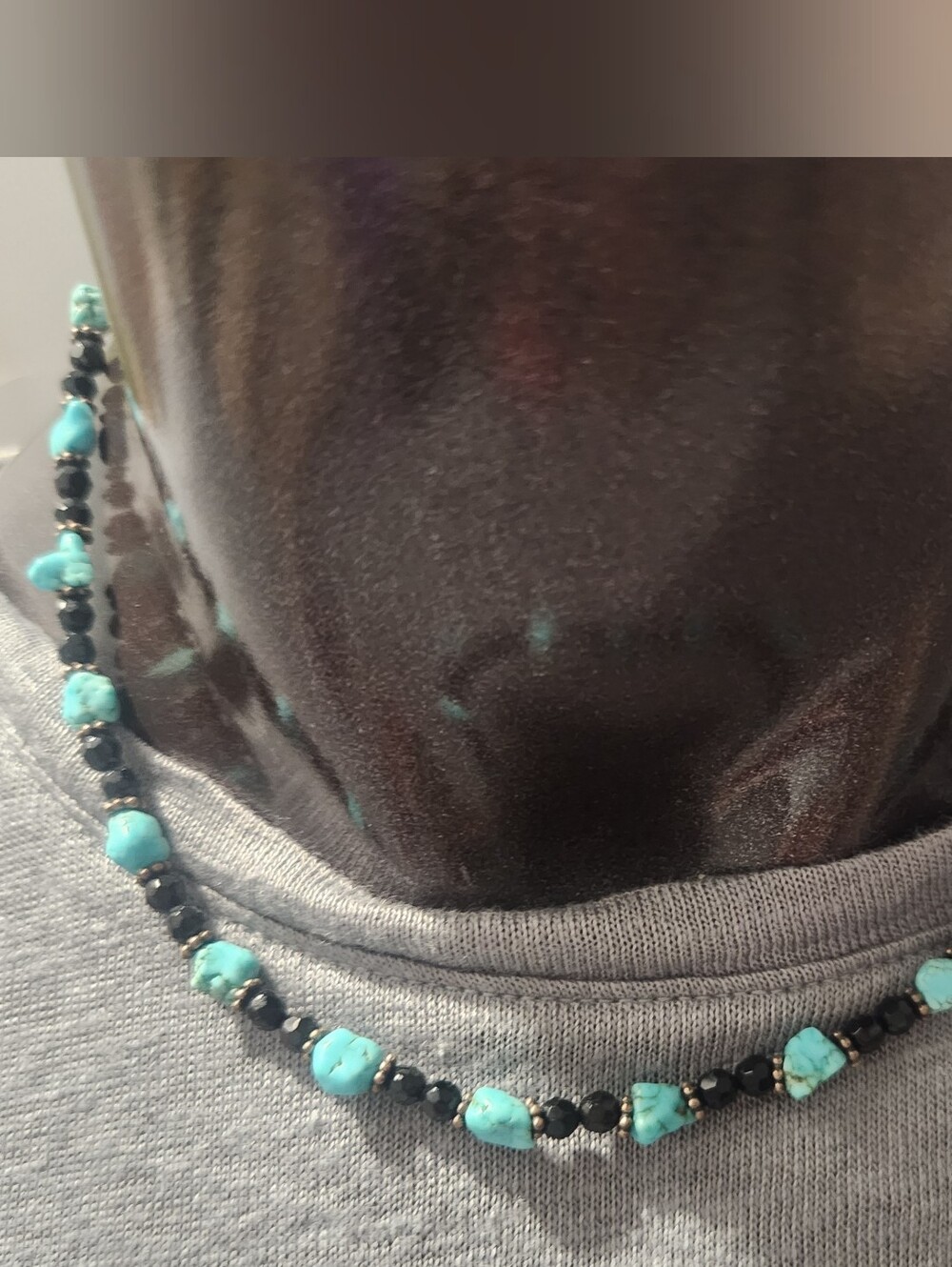 Turquoise and Black Beaded Necklace Choker